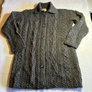 Kilronan Knitwear Womens Gray‎ Cable Knit Wool Blend M Cardigan Sweater Ireland